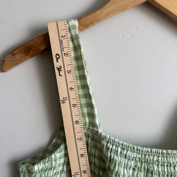 American Eagle 2 Piece Crop Top Flowy Pants Large Green Lined Gingham Hippie - Picture 7 of 16